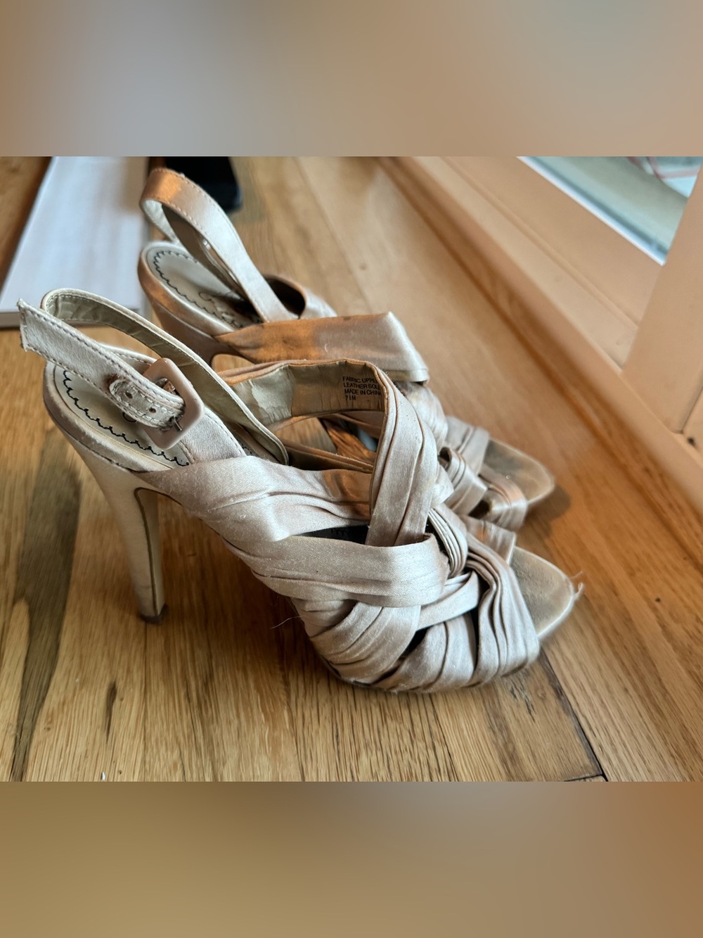 bp Knotted Satin Slingback Heels in Champagne